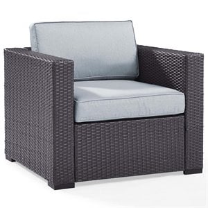 Pemberly Row Wicker / Rattan Patio Arm Chair in Brown and White