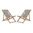Pemberly Row Eucalyptus Wood Outdoor Sling Chair in Black/White (Set of 2)