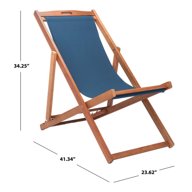 Pemberly Row Eucalyptus Wood/Polyester Sling Chair in Natural/Navy (Set of 2)