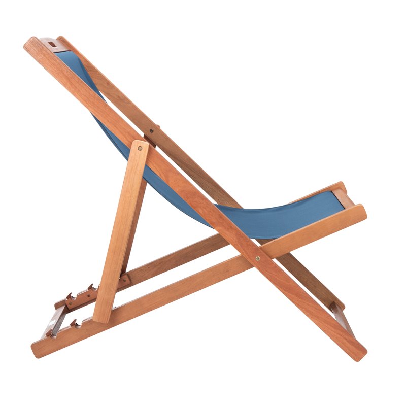 Pemberly Row Eucalyptus Wood/Polyester Sling Chair in Natural/Navy (Set of 2)