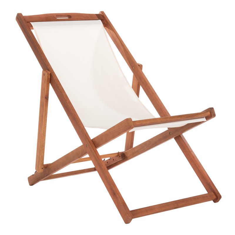 Pemberly Row Eucalyptus Wood/Polyester Sling Chair in Natural/Beige (Set of 2)