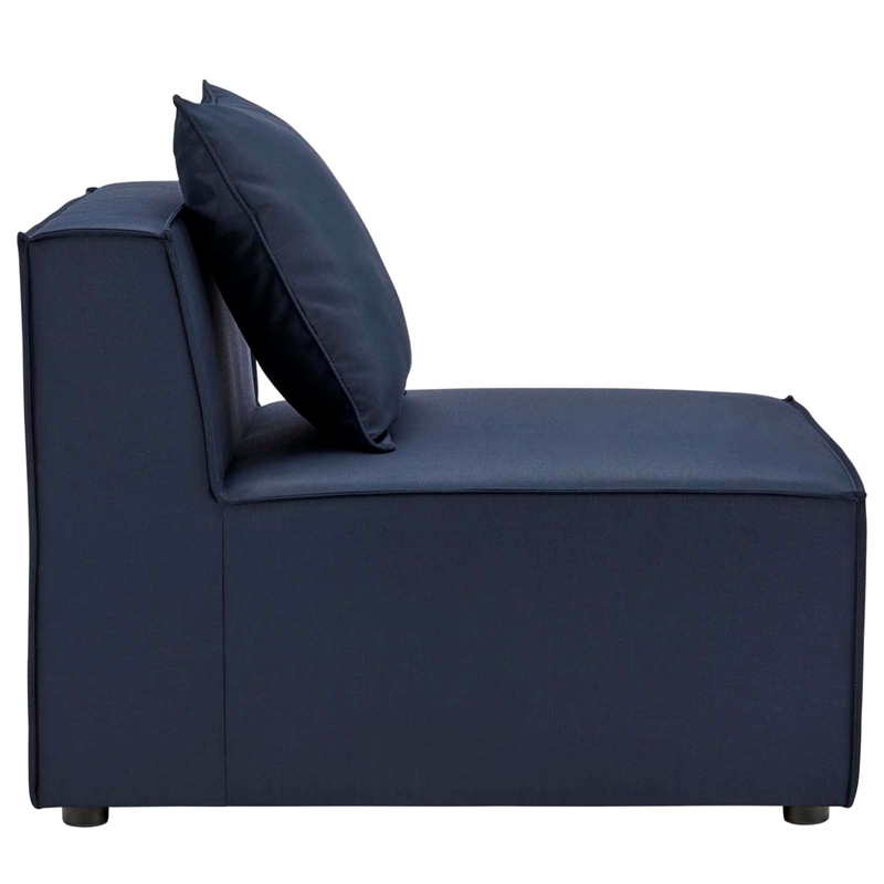 Pemberly Row Fabric Upholstered Outdoor Patio Sofa Armless Chair in Navy Blue