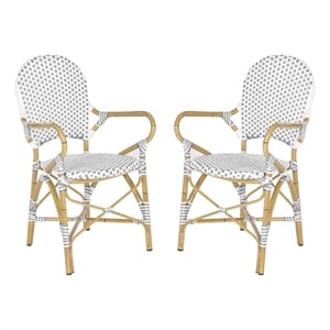 Pemberly Row Rattan Indoor/Outdoor Arm Chairs in Gray and White (Set of 2)