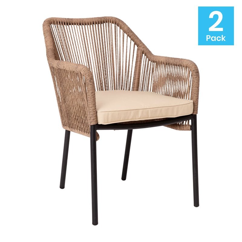 Pemberly Row Stacking Aluminum Club Chairs in Natural (Set of 2)