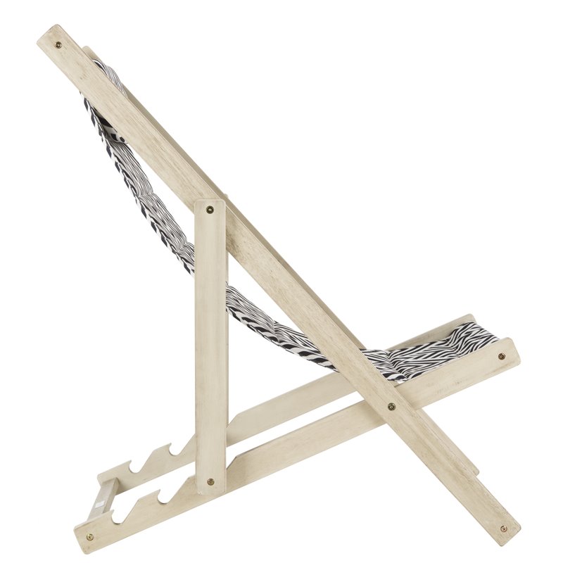 Pemberly Row Eucalyptus Wood Outdoor Sling Chair in Navy and White
