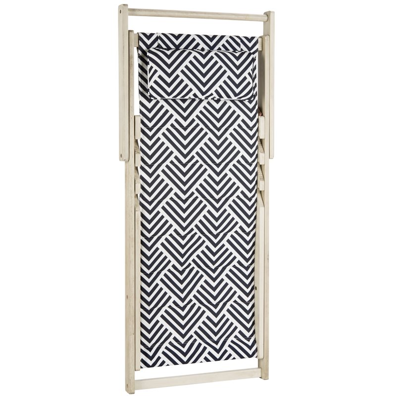 Pemberly Row Eucalyptus Wood Outdoor Sling Chair in Navy and White