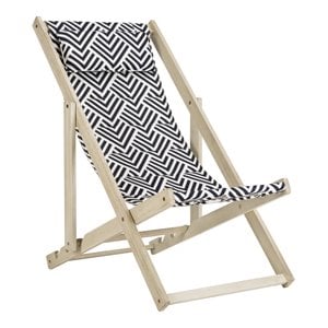 Pemberly Row Eucalyptus Wood Outdoor Sling Chair in Navy and White