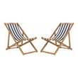 Pemberly Row Eucalyptus Wood Outdoor Sling Chair in Navy and White (Set of 2)