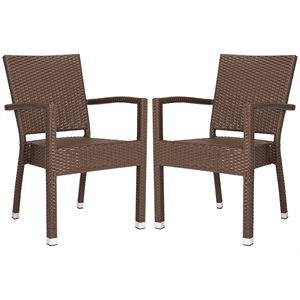 Pemberly Row Wicker / Rattan Outdoor Arm Chairs in Brown (Set of 2)
