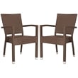 Pemberly Row Wicker / Rattan Outdoor Arm Chairs in Brown (Set of 2)