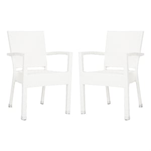 Pemberly Row Wicker / Rattan Outdoor Arm Chairs in White (Set of 2)