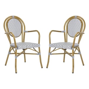 Pemberly Row Wicker / Rattan Outdoor Arm Chairs in Gray and White (Set of 2)