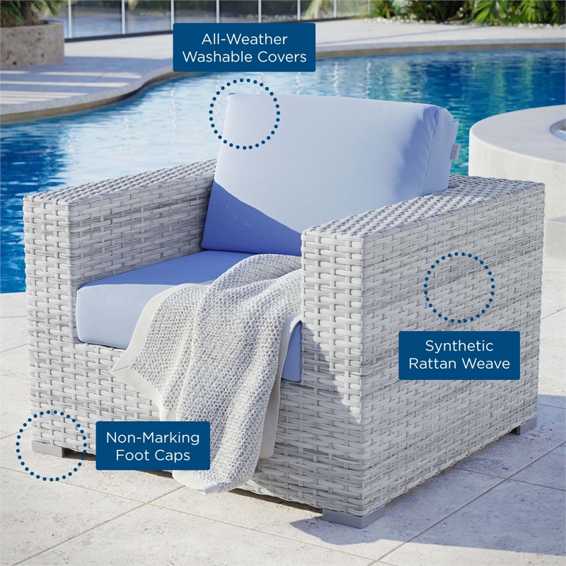 Pemberly Row Modern Fabric Outdoor Patio Armchair in Light Gray/Light Blue