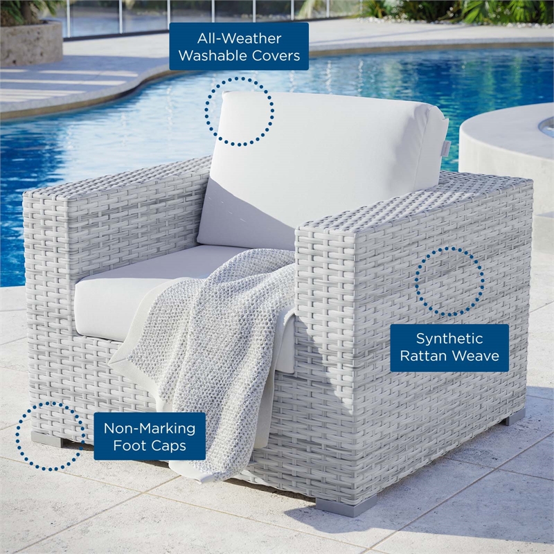 Pemberly Row Modern Fabric Outdoor Patio Armchair in Light Gray/White