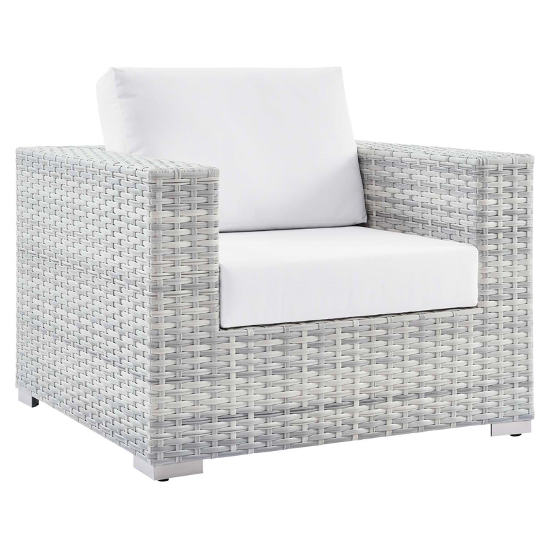 Pemberly Row Modern Fabric Outdoor Patio Armchair in Light Gray/White