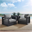 Pemberly Row Fabric & Aluminum Outdoor Armchair in Charcoal/Gray (Set of 2)