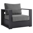Pemberly Row Fabric & Aluminum Outdoor Armchair in Charcoal/Gray (Set of 2)