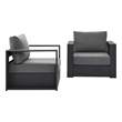 Pemberly Row Fabric & Aluminum Outdoor Armchair in Charcoal/Gray (Set of 2)