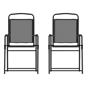 Pemberly Row Metal Patio Sling Chairs with Armrest in Black (Set of 2)