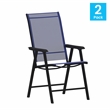 Pemberly Row Metal Folding Patio Sling Chair in Navy (Set of2)