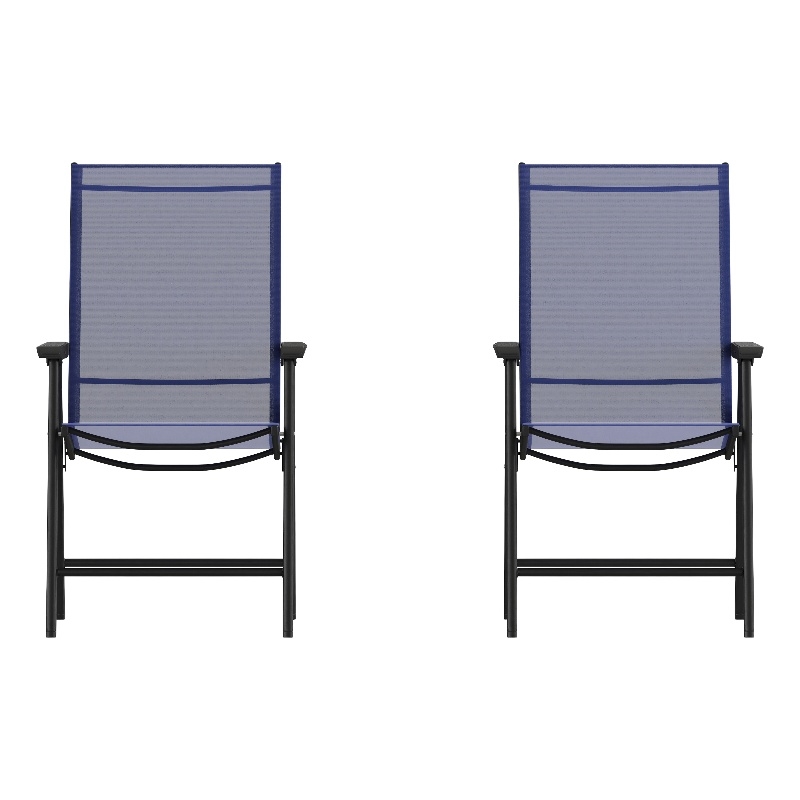 Pemberly Row Metal Folding Patio Sling Chair in Navy (Set of2)