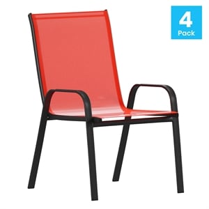 Pemberly Row Contemporary Metal Patio Stack Chair in Red (Set of 4)