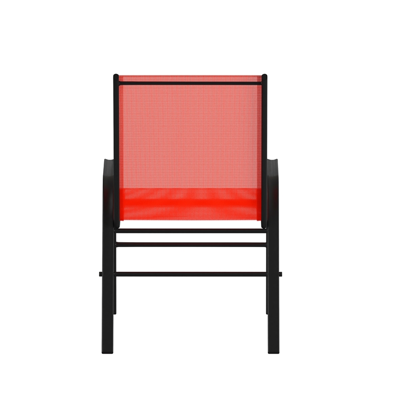 Pemberly Row Contemporary Metal Patio Stack Chair in Red (Set of 4)