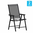 Pemberly Row Metal Folding Patio Sling Chair in Black (Set of2)