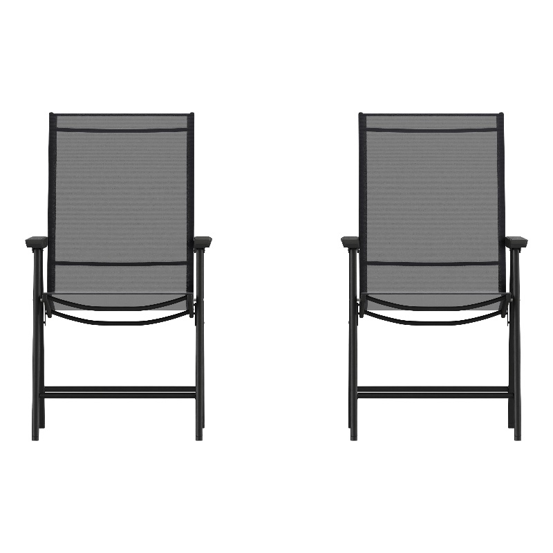 Pemberly Row Metal Folding Patio Sling Chair in Black (Set of2)
