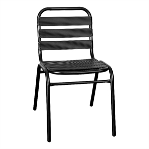 Pemberly Row Triple Slat Back Aluminum Restaurant Stack Chair in Black