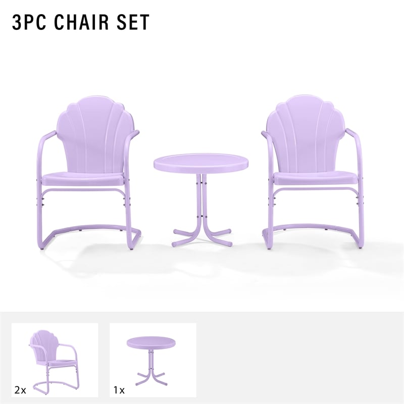 Pemberly Row Tulip 3 Piece Retro Outdoor Chair Set in Lavender