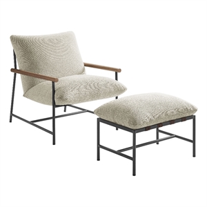 Pemberly Row Powder-Coated Aluminum Lounge Chair and Ottoman in Ivory