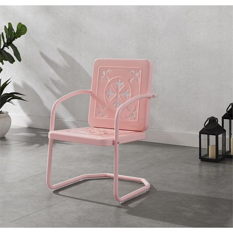 Pemberly Row 2-Piece Retro Outdoor Chair Set in Pastel Pink Gloss