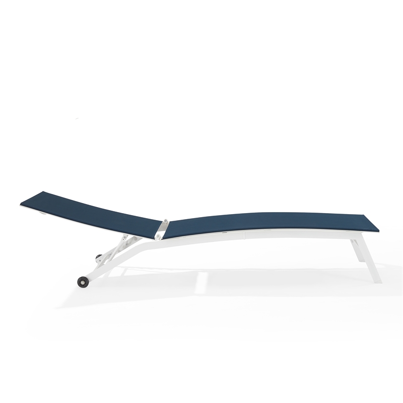 Pemberly Row Contemporary Outdoor Chaise Lounge in Navy/White