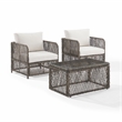 Pemberly Row 3Pc Outdoor Coffee Table & Chair Set Creme/Stone