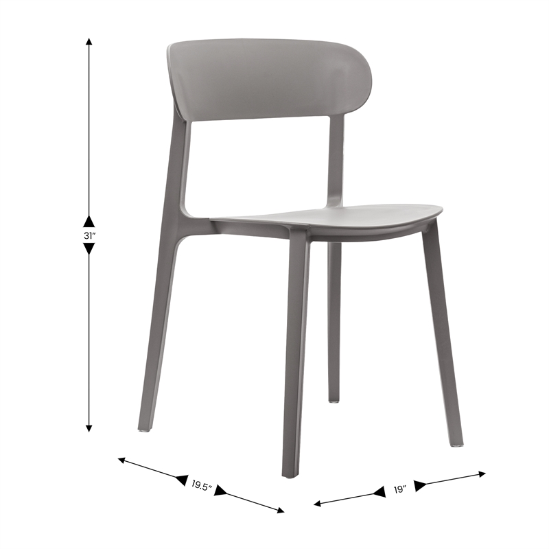 Pemberly Row Commercial All-Weather Gray Patio Stack Chair w/ Contoured Backrest