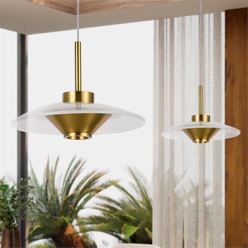 Pemberly Row Height Adjustable ETL Integrated LED Pendant in Antique Brass