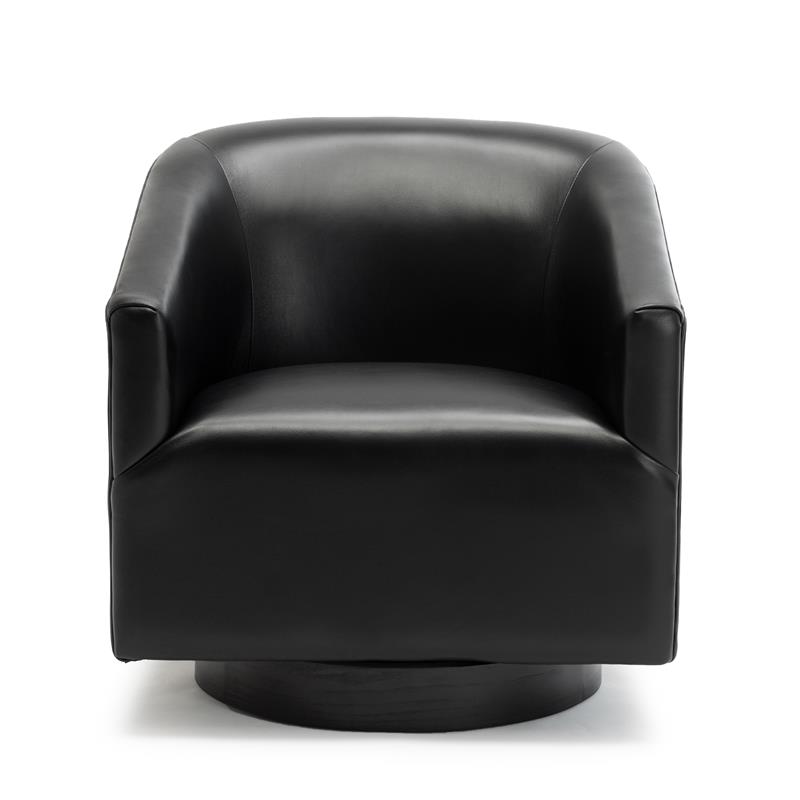 Pemberly Row Black Faux Leather Wood Base Swivel Accent Chair