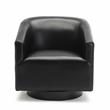 Pemberly Row Black Faux Leather Wood Base Swivel Accent Chair