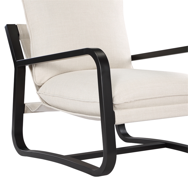 Pemberly Row Sling Chair Upholstered in Oatmeal White Fabric with Metal Frame