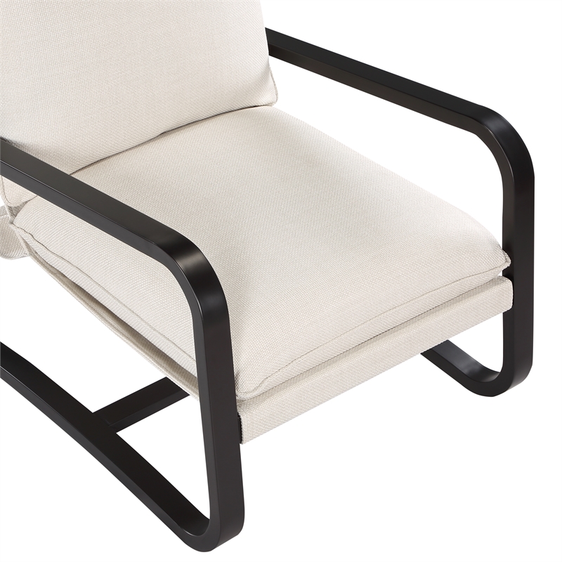 Pemberly Row Sling Chair Upholstered in Oatmeal White Fabric with Metal Frame
