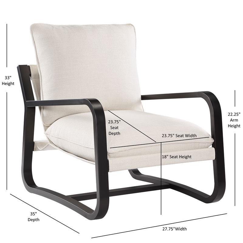 Pemberly Row Sling Chair Upholstered in Oatmeal White Fabric with Metal Frame