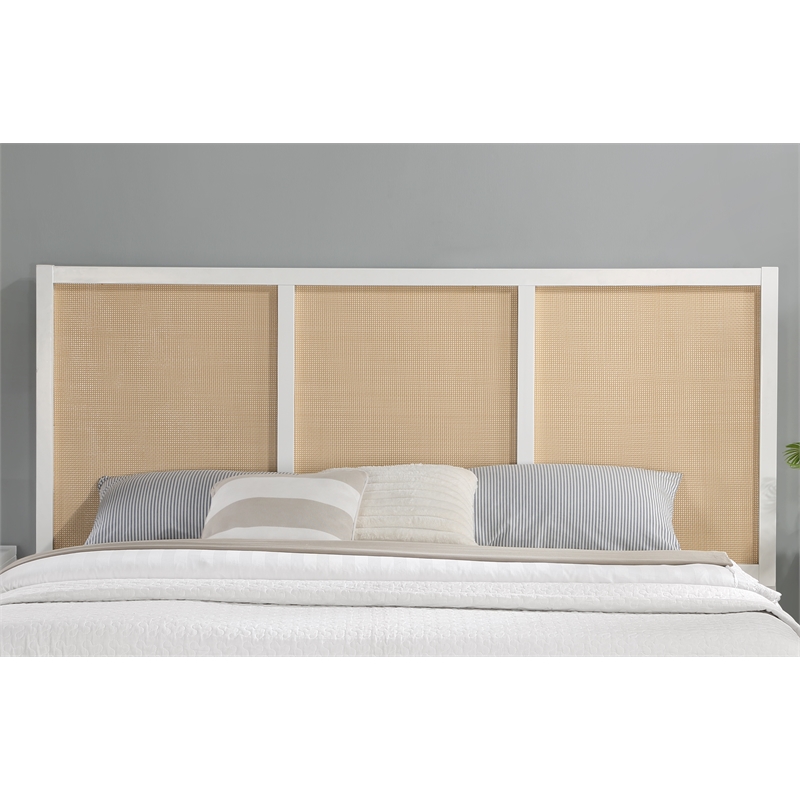 Pemberly Row Contemporary Cane and White Wood King Size Headboard