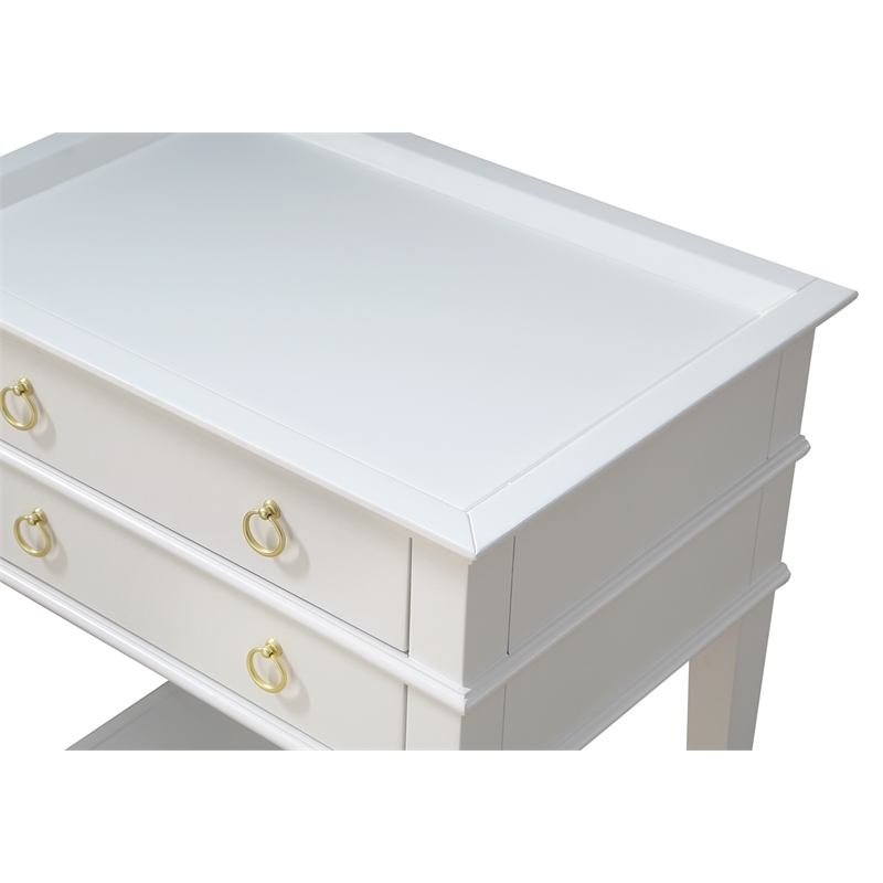 Pemberly Row Contemporary 2-Drawer Tray Top Wood Nightstand in White