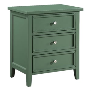 Pemberly Row Contemporary 3-Drawer Vintage Green Wood Nightstand