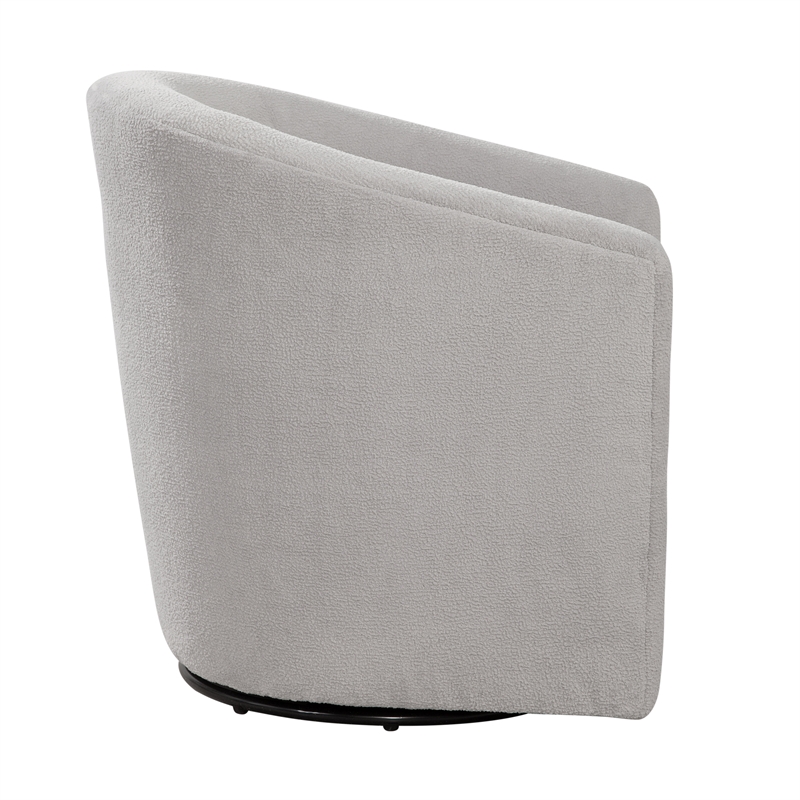 Pemberly Row Barrel Style Swivel Accent Chair in Light Gray Performance Fabric