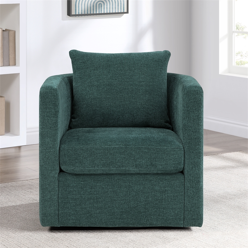 Pemberly Row Contemporary Peacock Green Fabric Swivel Barrel Chair