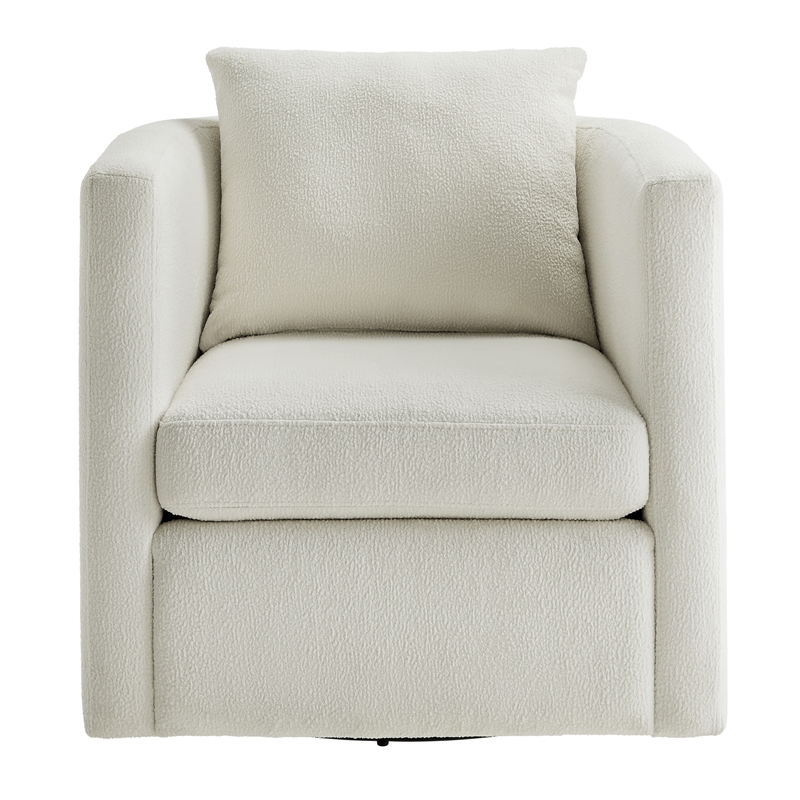 Pemberly Row Contemporary Ivory Performance Fabric Swivel Barrel Chair