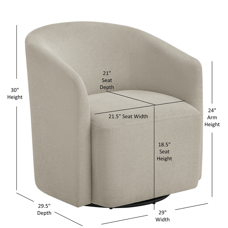 Pemberly Row Contemporary Sea Oat Beige Fabric Swivel Barrel Chair