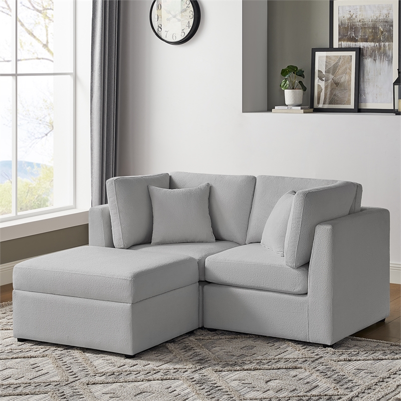 Pemberly Row Contemporary 3-Piece Gray Performance Fabric Chofa